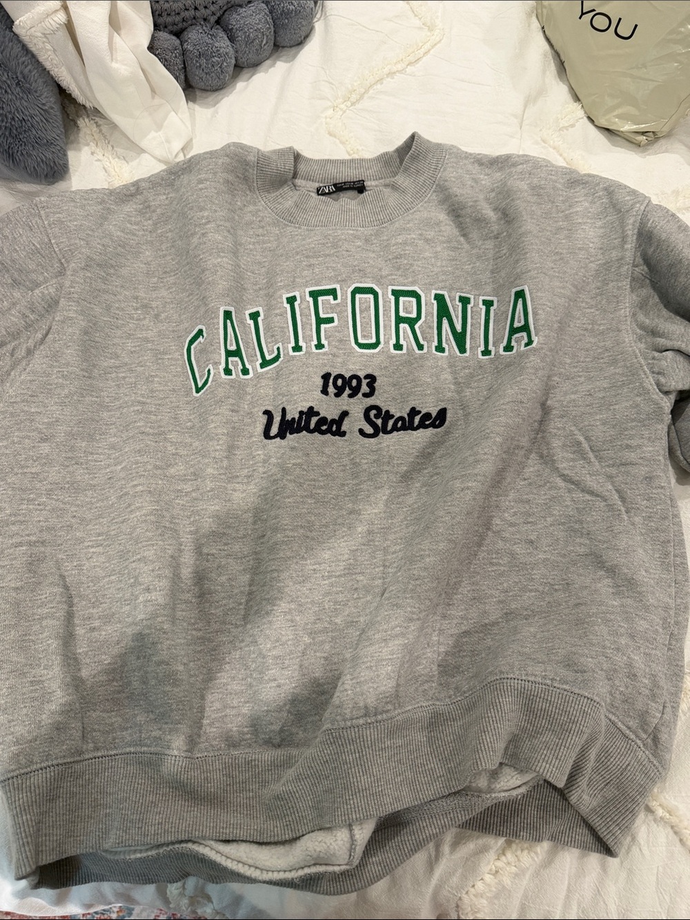 Zara Gray Crewneck Sweatshirt with Green & Black California Applique